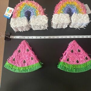 Colorful Rainbow and Watermelon Piñatas.  Set of 4